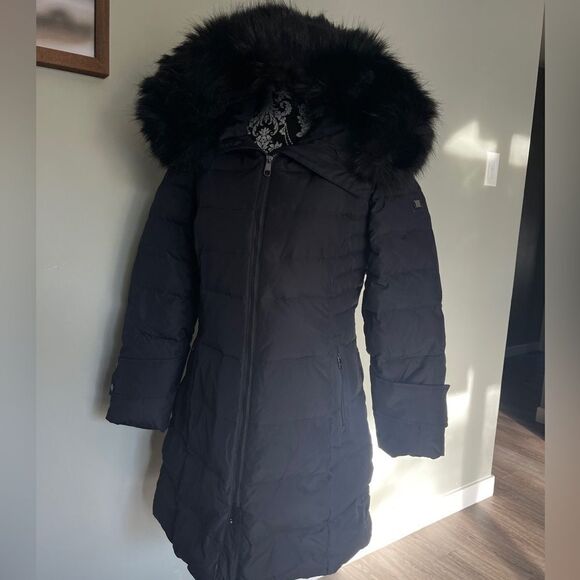 Calvin Klein Faux Fur Trim Down Parka Coat-NAVY-Medium 36” - Picture 1 of 4
